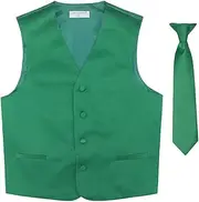 [Vesuvio Napoli] BOY'S Dress Vest & NeckTie Solid EMERALD GREEN Color Neck Tie Set
