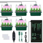 Seed Starter Tray Kit with Grow Light Heat Mat Humidity Domes - 5 Pack