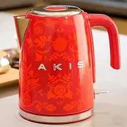 AKIS La Fête Design Kettle Stainless Steel 1.7 L, 2400 W Electric Kettle with Limescale Filter Vintage (Red with Floral Pattern)