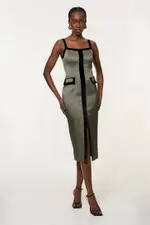 Geo Jacquard Velvet Mix Tailored Strappy Maxi Dress