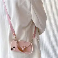 在飛比找Yahoo!奇摩拍賣優惠-時尚粉色米奇手機殼帶掛繩皮革錢包卡夾適用於 IPhone 手