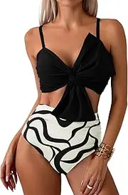 [FEOYA] Women's 2 Piece Bikini Set High Waisted Bow Bikini Push Up Bikini Top Twist Front Ruched Swimsuits Trendy Bathing Suits