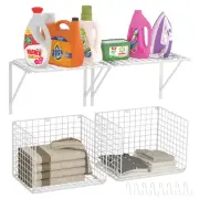 2 Pack Laundry Room Shelves Wall Mounted Wire Baskets Washer Dryer Shelf Cl