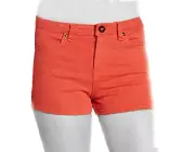 Volcom Women's Junior What The Twill Cotton Blend Denim Shorts, Hot Coral, 5