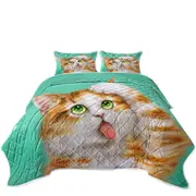 Funny Cat Prints Goofy Face Cute Ginger Kitten Coverlet