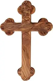 KASSIS Olive Wood Cross Crucifix Wall Cross Simple with Round Edges for Hanging from Bethlehem for Confirmation, Christening, Communion (without Engraving, 22.50 cm)