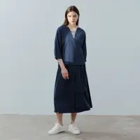 在飛比找momo購物網優惠-【MASTINA】全鬆緊設計休閒長裙(深藍 綠)