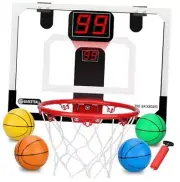 Mini Basketball Hoop Set Electronic Scoring Board + Rainbow Rubber Basketballs