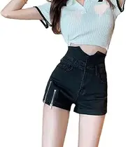 [Generic] Women's High Waist Stretch Denim Shorts Summer Slimming A Line Mini Trousers