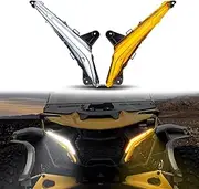 CUSAUTV Turn Signal Fang Lights for Maverick R, LED Front Daytime Running Lights with Yellow Flashing Compatible with Can-Am Maverick R X RS 2024+ Accessories