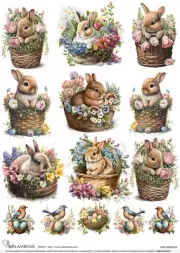 Spring Bunnies in Baskets | A3 Rice Paper | Paper for Decoupage | Calambour