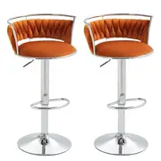 Silver Swivel Upholstered Velvet Adjustable Height Counter Stool with Metal Frame Orange (Set of 2)