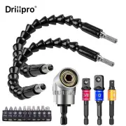 Drillpro 16Pcs/Set Flexible Drill Extension Hex Shank Drill Nut Driver Bit Set Bendable Drill Bit Extension+Universal So