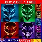 LED Purge Mask Glow in Dark Light up Halloween Neon Costume Scary Rave Festival