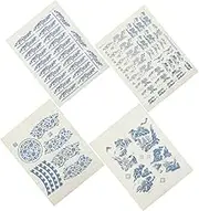Hohopeti Delicate Pottery Decals in Blue White 4 Sheets of Clay Decal Transfer Papers for Home Decor