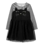Carter's Halloween Cat Tutu Dress Baby Girls Size 18 Months Black White