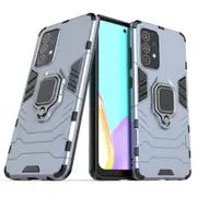For Samsung Galaxy A52 5G/4G Plastic Shockproof Protective Case, Magnetic Ring Holder, Navy Blue