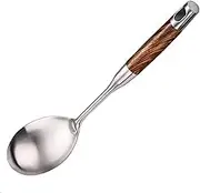 YENXIKU Large Serving Spoons for Buffet - Stainless Steel Spoons with Wooden Handle - Big Cooking Spoons for Mixing, Serving, Baking - Metal Kitchen Spoons for Restaurants/Homes, 13.3", Silver