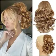 Hair Care Blonde Ponytail Extension Short Curly Wavy Drawstring Ponytail for Women Synthetic Pony Tail Hair Hair Extensions(Light Honey Blonde)