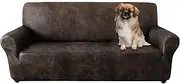 ANARACHON Oversized Sofa Cover, Couch Covers for Leather Couches, Stretch Sofa Covers with Leather-Like Texture, Washable, Non-Slip 1-Piece Couch Cover for Dogs, Cats Kids (Oversized Sofa, Brown)