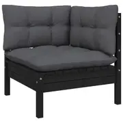 Garden Corner Sofa with Cushions Black Solid Pinewood vidaXL