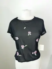 NOS Y2k Victoria’s Secret Top Medium Black Sheer Embroidered Fairy Whimsy Goth