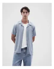 [Unison] Viscose Resort Short Sleeve Regular Fit Shirt in Blue