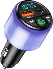 Bluetooth 5.3 FM Transmitter for Car W/ PD 30W QC3.0 Fast Charge, LED Glow
