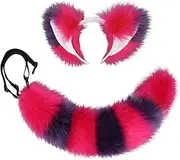 [Wovella] Purple Cat Ears and Wolf Fox Animal Tail Costume Set Faux Fur Headband Accessories for Women Halloween Cat Costume Outfit Party Role Play