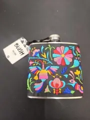 Black Floral Embroidered Flask - Pocket Leather Flask Purse for Women, Whiske