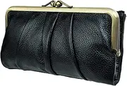 [EASTNIGHTS] Soft Leather Wallets for Women Compact Bifold RFID Clutch Wallet Ladies Coin Purse with Zipper and Kiss Lock, Black, Large, Vintage