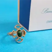 Vtg '73 Avon BARONESS RING Gold Tone Faux Jade Maltese Cross Sz M or S w Box NOS