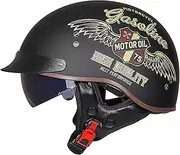 Motorcycle Helmet Retro Vintage Half Helmet, Motorcycle Helmet Lightweight Half Helmet Summer Helmet DOT/ECE Certification Adult Motorcycle Scooter Helmet A,L