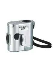 CKStamps: 60X Pocket Mini Magnifier Microscope Loop w/LED UV Light(Color:Silver