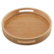 Round Serving Bamboo Wooden Tray For Dinner Trays Tea Bar Breakfast Food Container Handle Storage T-L