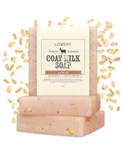 Lovery Pack of 3 Oatmeal Scented Handmade Goat Milk Soap Bars