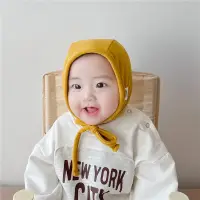 在飛比找蝦皮購物優惠-嬰兒帽子秋冬刷毛保暖毛線帽素色可愛超萌寶寶護耳帽兒童針織帽