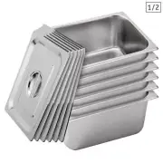 NNEAGS 6X GN Pan Full Size 1/2 GN Pan 20cm Deep Stainless Steel Tray With Lid