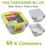 60pcs Small Foil food Container Tray & Lid Roasting BBQ Takeaway Oven Trays FW