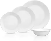 [CORELLE] Vitrelle 8-Piece Service for 2 Dinnerware Set, Triple Layer Glass and Chip Resistant, Lightweight Round Plates and Bowls Set, Winter Frost White