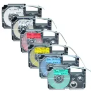 6PK For Casio Label Maker XR12WE White Clear Yellow Blue Red Green Tape Cassette