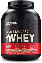 OPTIMUM NUTRITION Gold Standard 100% Whey Protein Powder, Mocha Cappuccino, 2.27kg - [2024/2025 plastic neck band packaging may vary]
