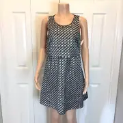 Cynthia Rowley Black & Silver Metallic Sleeveless Holiday Popover Dress Size 8