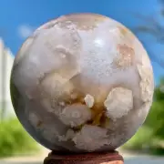 198G Natural Sakura Flower Agate QUARTZ Sphere Crystal Ball Healing