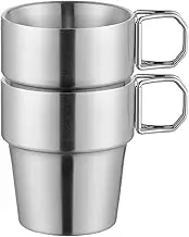 2 Pack Stainless Steel Pint Cups Tumbler, 11OZ Stackable Drinking Cups Outdoors, Unbreakable Coffee Cups with Handle, Reusable Metal Drinking Glasses for Kids Adults Home Camping Travel