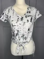 New Two By Vince Camuto Short Sleeve Top Womens XS Drop Tail Hem Front Knot