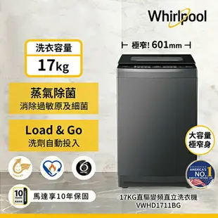 Whirlpool惠而浦17KG DD直驅變頻直立洗衣機VWHD1711BG_含配送+安裝【愛買】
