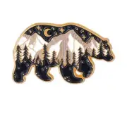 Bear Enamel Pin, Mountain Trees Pin, Wildlife Moon Stars Pin, Alaska Enamel Pin