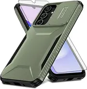 Asuwish Phone Case for Samsung Galaxy A16 5G/4G with Tempered Glass Screen Protector and Slide Camera Cover Slim Rugged Hybrid Shockproof Protective Mobile Hard Cell Accessories A 16 Men Army Green