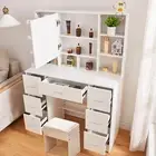 White Dressing Table With LED Mirror + Stool + Drawers Vanity Makeup Desk Set